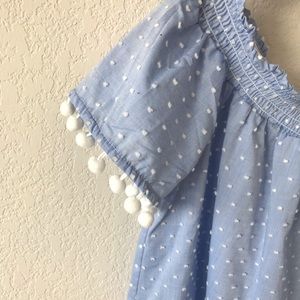 Love, Fire Light Blue and White Pom-Pom Shirt NWT